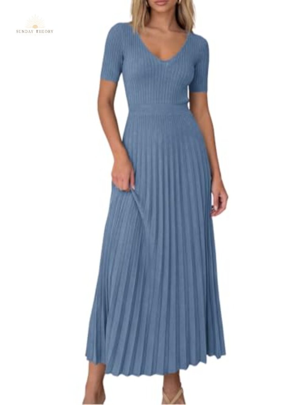 PRETTYGARDEN Women's Summer Midi Pleated Sweater Dress